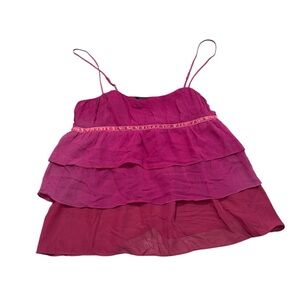 Silk Ruffle Layered Cami – Pink/Magenta | Size S